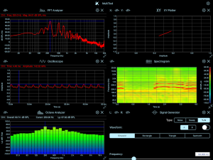 Screenshot of SignalScope X's MultiTool hosting 6 other tools on iPad Pro