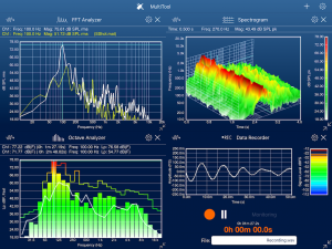 Screenshot of SignalScope X's MultiTool hosting 4 other tools on iPad Pro