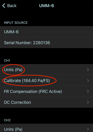 SignalScope Input Channels Menu Ready for Calibration