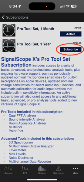 SignalScope X Pro Tool Set Subscription Change